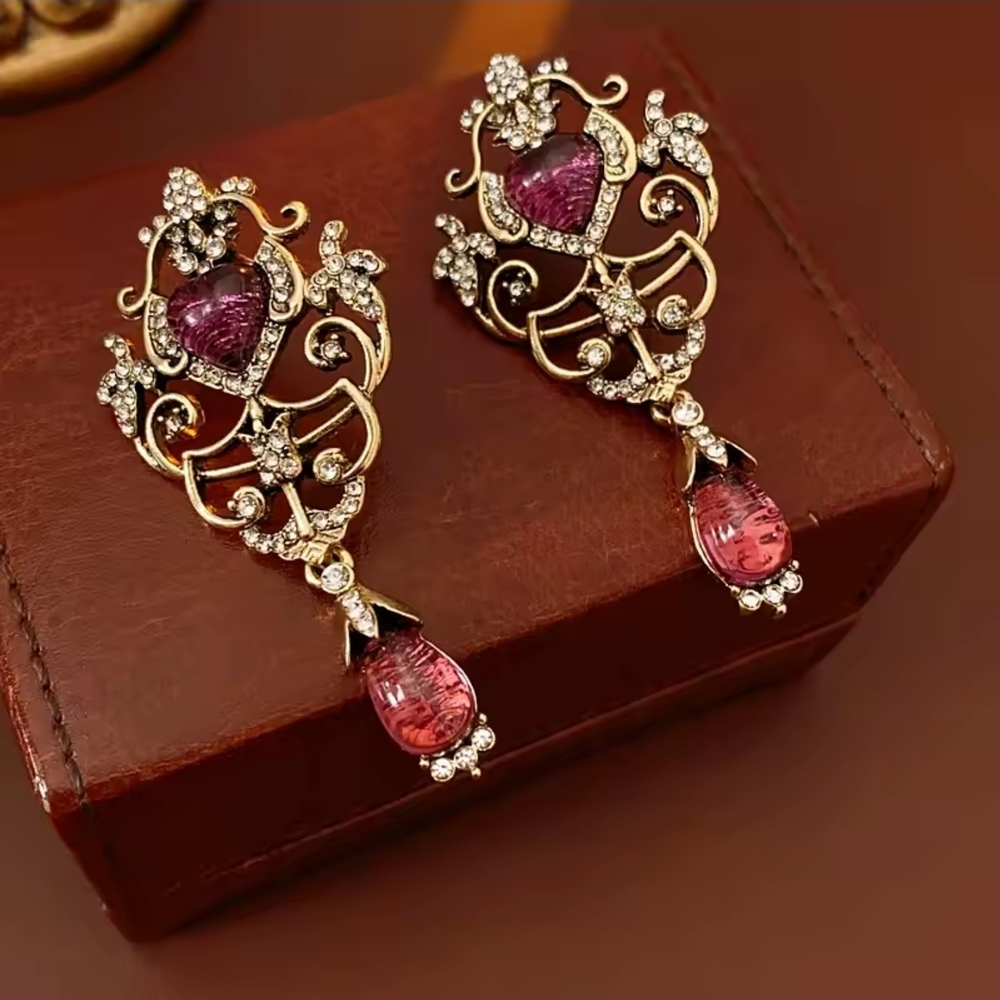 Gold and Purple Ornate Earrings - Picture 5 of 10